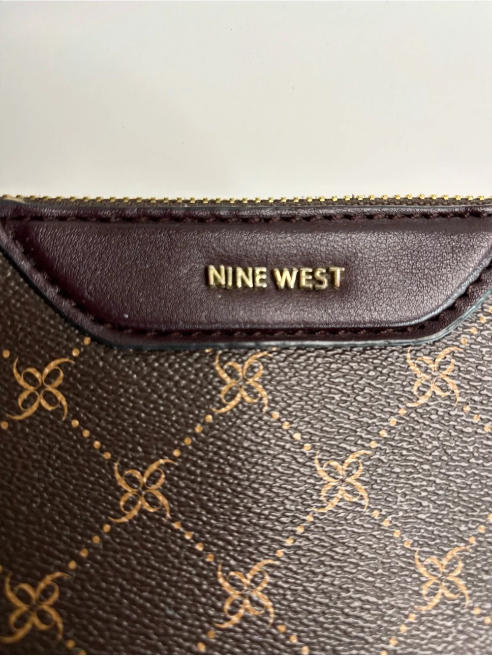 Nine West Wristlet Brown Patterned Wallet Clutch